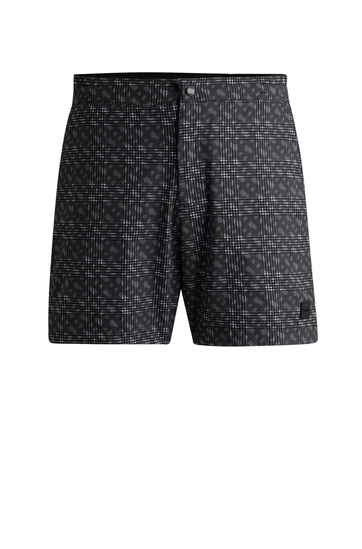 Quick-dry swim shorts with monogram print, Black