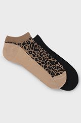 Two-pack of cotton-blend ankle-length socks, Black / Brown / Patterned