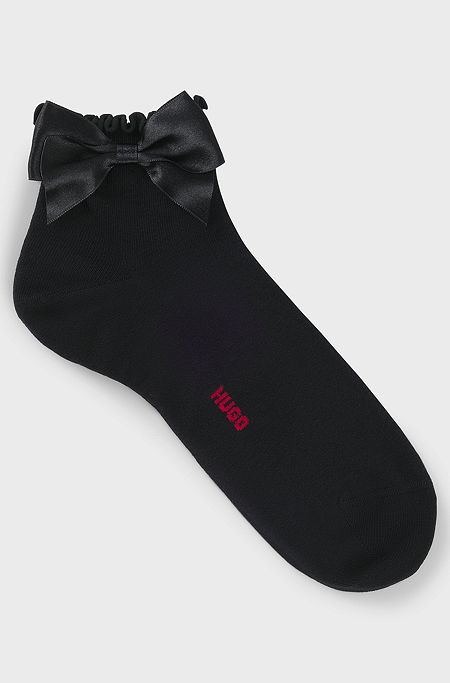 Cotton-blend short socks with bow trim, Black