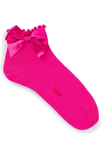 Cotton-blend short socks with bow trim, Pink