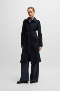 Manteau habillé en twill avec ceinture et boutons métalliques, Bleu foncé