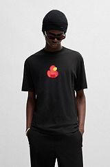 Cotton-jersey relaxed-fit T-shirt with duck print, Black