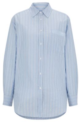 Relaxed-fit blouse in striped cotton canvas, Light Blue