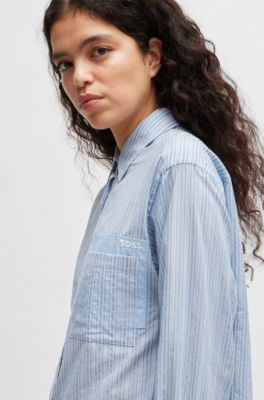 Relaxed-fit blouse in striped cotton canvas, Light Blue