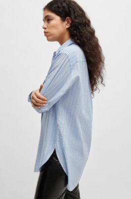 Relaxed-fit blouse in striped cotton canvas, Light Blue