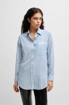 Relaxed-fit blouse in striped cotton canvas, Light Blue