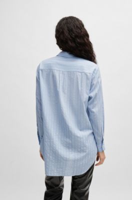 Relaxed-fit blouse in striped cotton canvas, Light Blue