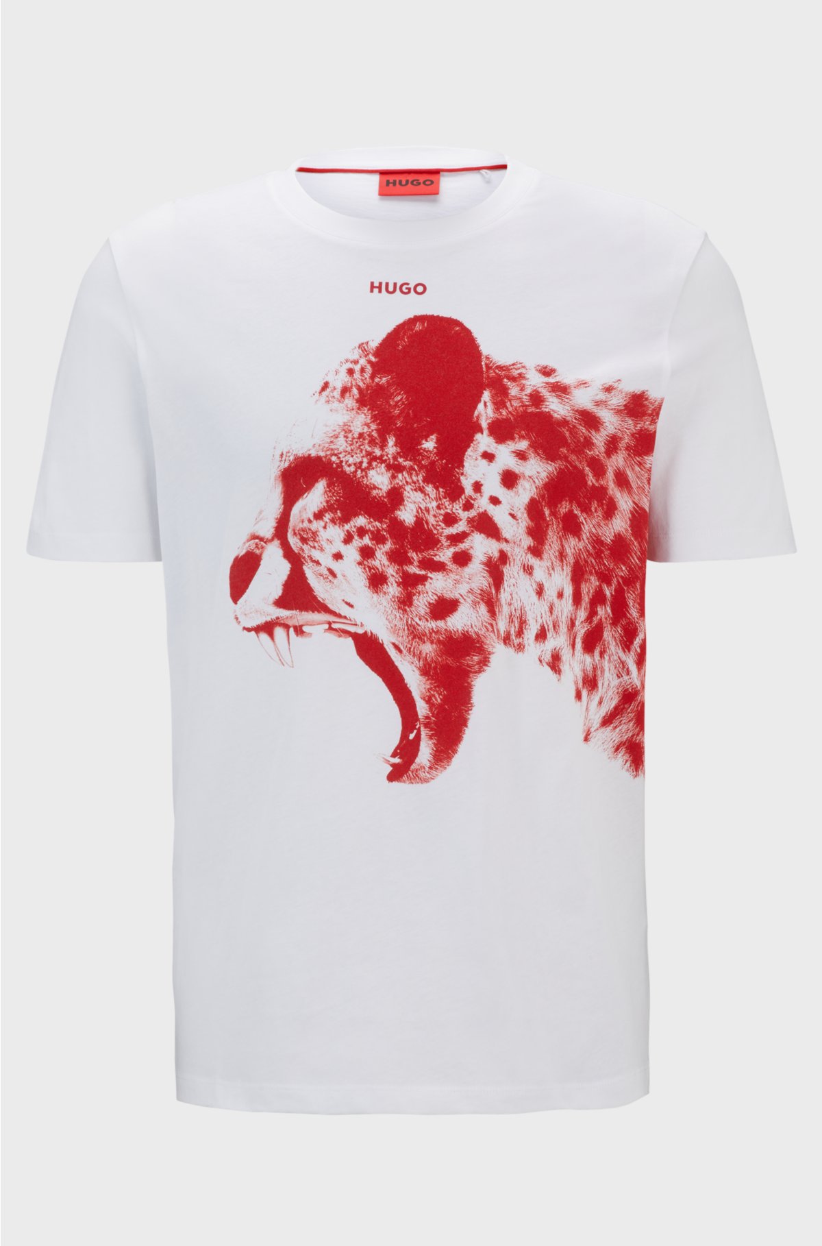 Cotton-jersey regular-fit T-shirt with animal graphic, White