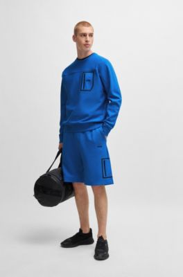 Cotton-blend shorts with decorative reflective logo, Blue