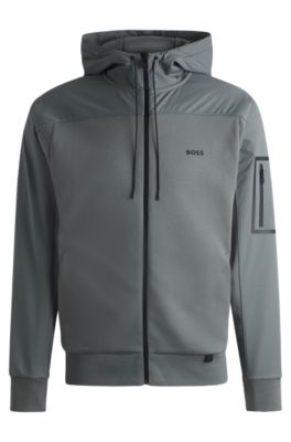 【関税&送料込】Boss Hoodie BOSS - Cotton-blend zip-up hoodie with decorative reflective