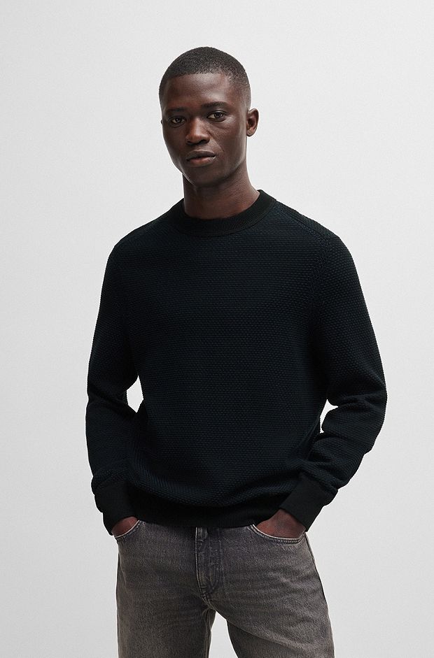 Cotton-blend sweater with two-tone structure, Black