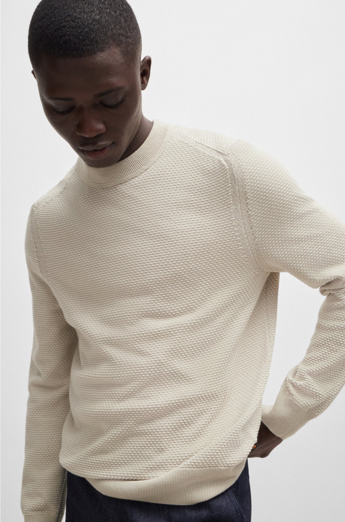 Cotton-blend sweater with two-tone structure, Natural