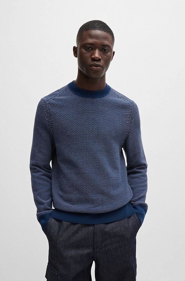 Cotton-blend sweater with two-tone structure, Dark Blue