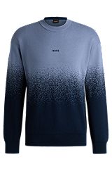 Logo-detail sweater in degradé cotton jacquard, Light Blue
