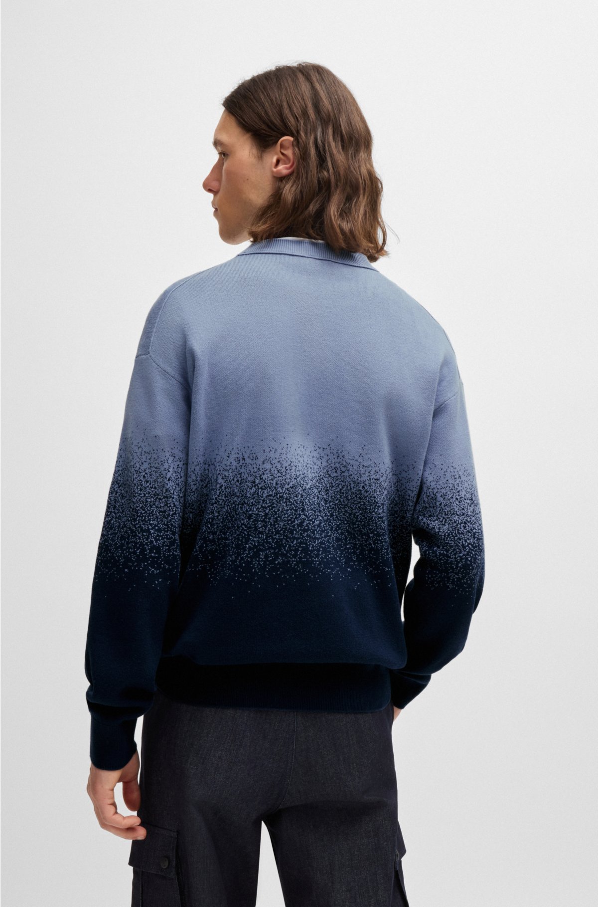 Logo-detail sweater in degradé cotton jacquard, Light Blue