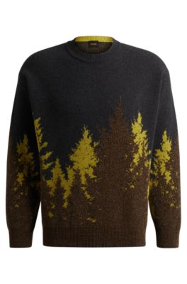 BOSS - Relaxed-Fit Pullover aus Baumwoll-Mix mit Wald-Muster in 