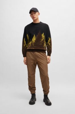 BOSS - Relaxed-Fit Pullover aus Baumwoll-Mix mit Wald-Muster in 