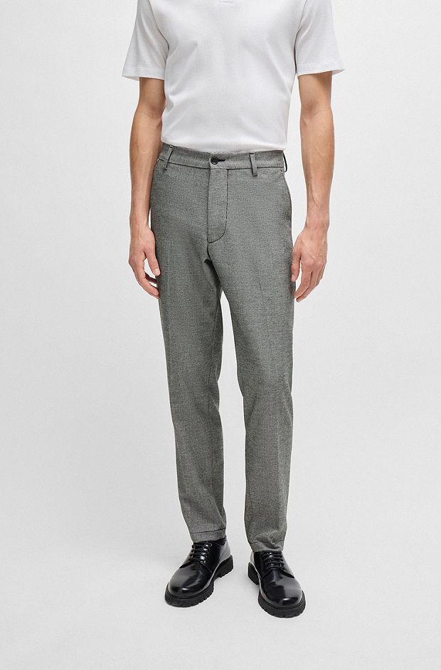 Regular-fit trousers in micro-check material, Black Patterned