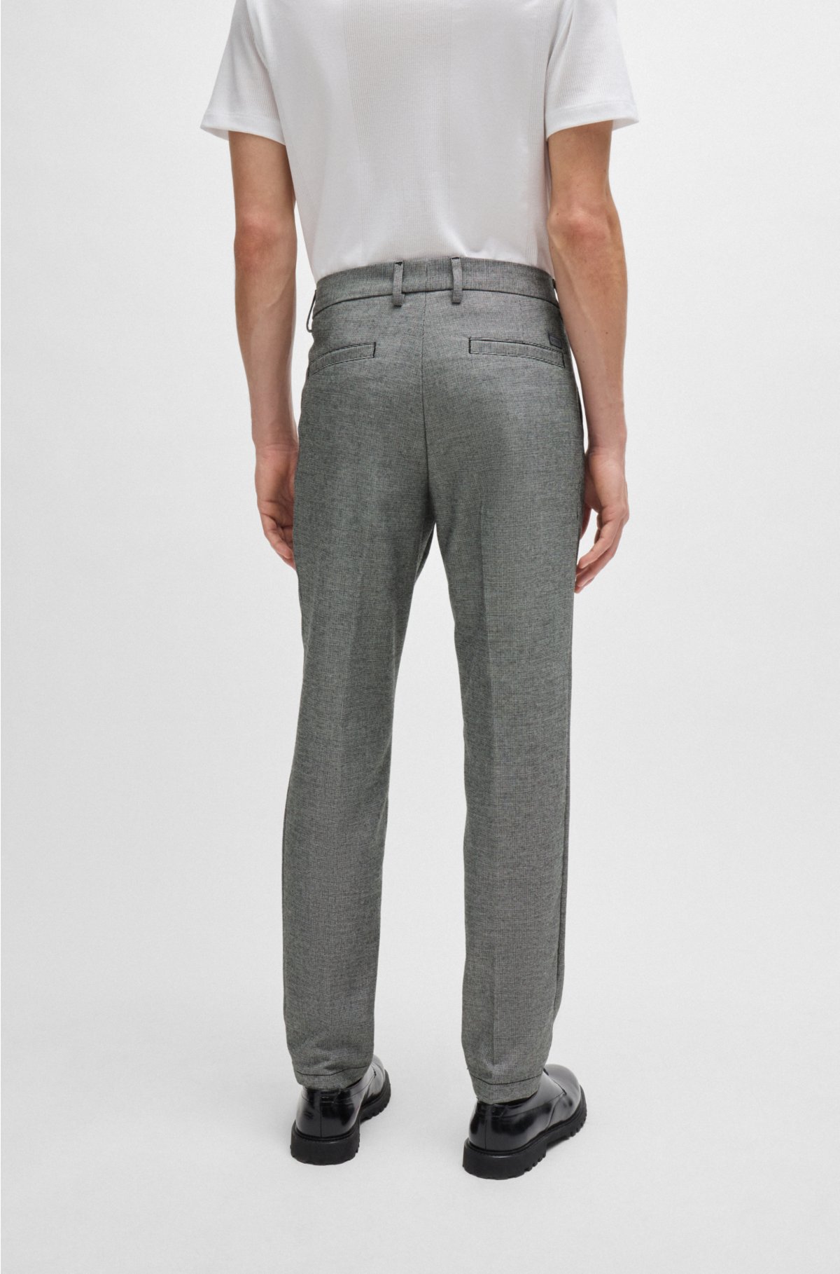 Regular-fit trousers in micro-check material, Black Patterned