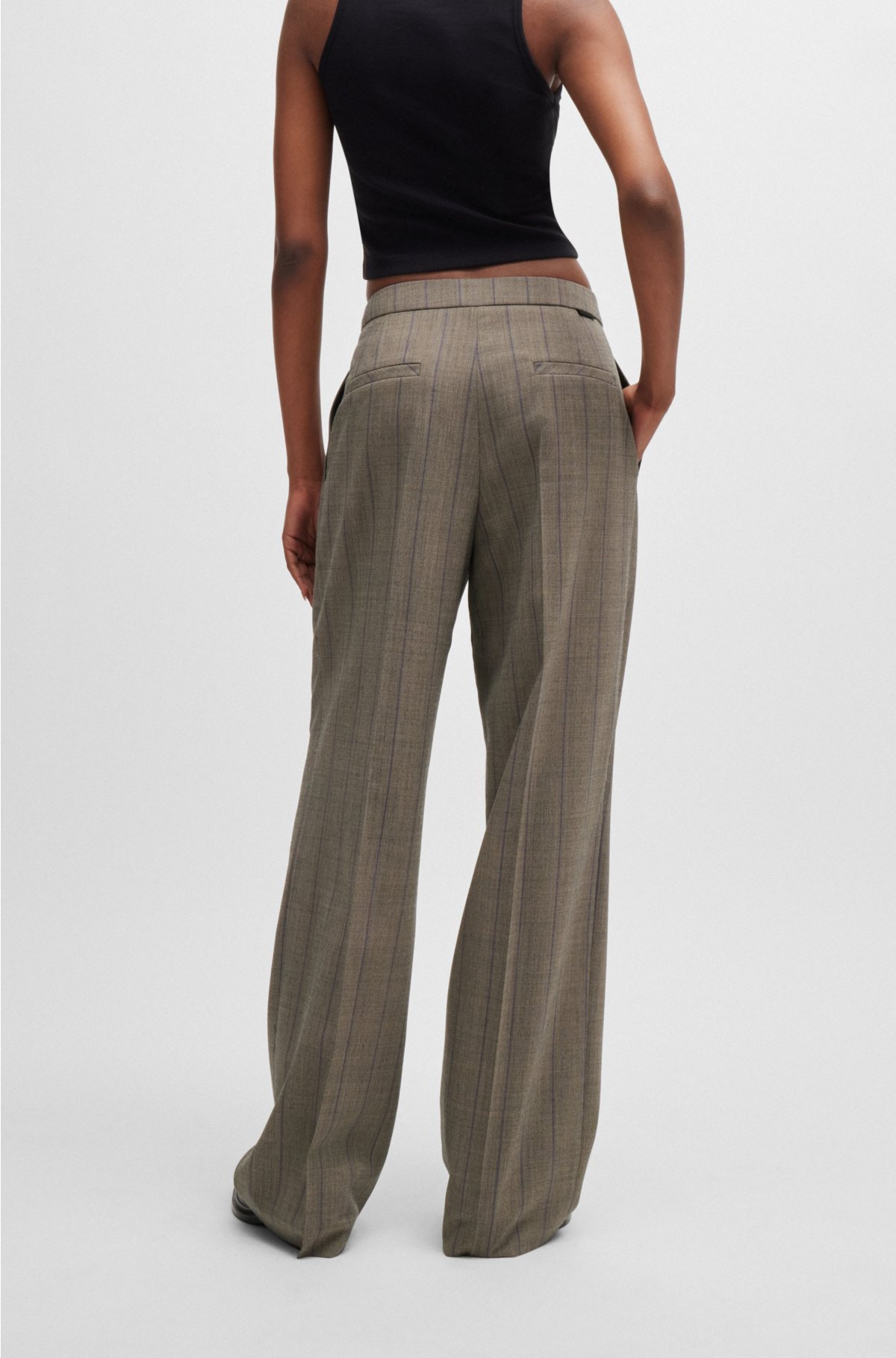 Relaxed-fit trousers with vertical stripes, Brown Patterned