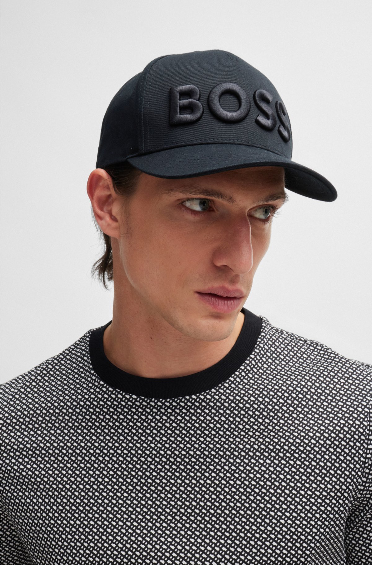 Cotton-twill cap with 3D embroidered logo, Black