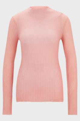Wool-blend slim-fit sweater with side slits, light pink