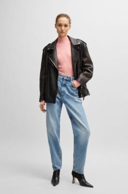 Wool-blend slim-fit sweater with side slits, light pink