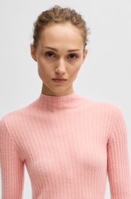 Wool-blend slim-fit sweater with side slits, light pink