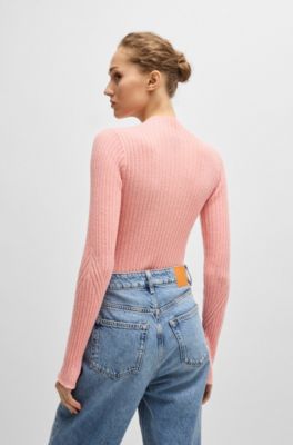 Wool-blend slim-fit sweater with side slits, light pink