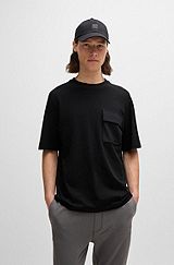 Cotton-jersey T-shirt with branded cargo pocket, Black