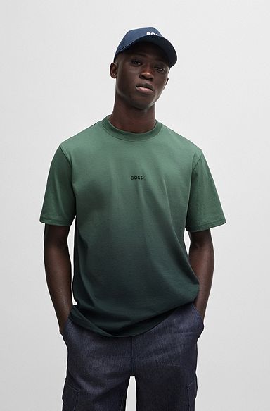 Cotton-jersey T-shirt with dip-dye finish, Green