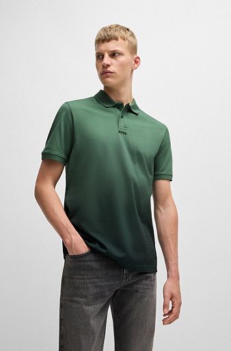 Cotton-piqué polo shirt with dip-dye finish, Green