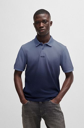 Cotton-piqué polo shirt with dip-dye finish, Blue