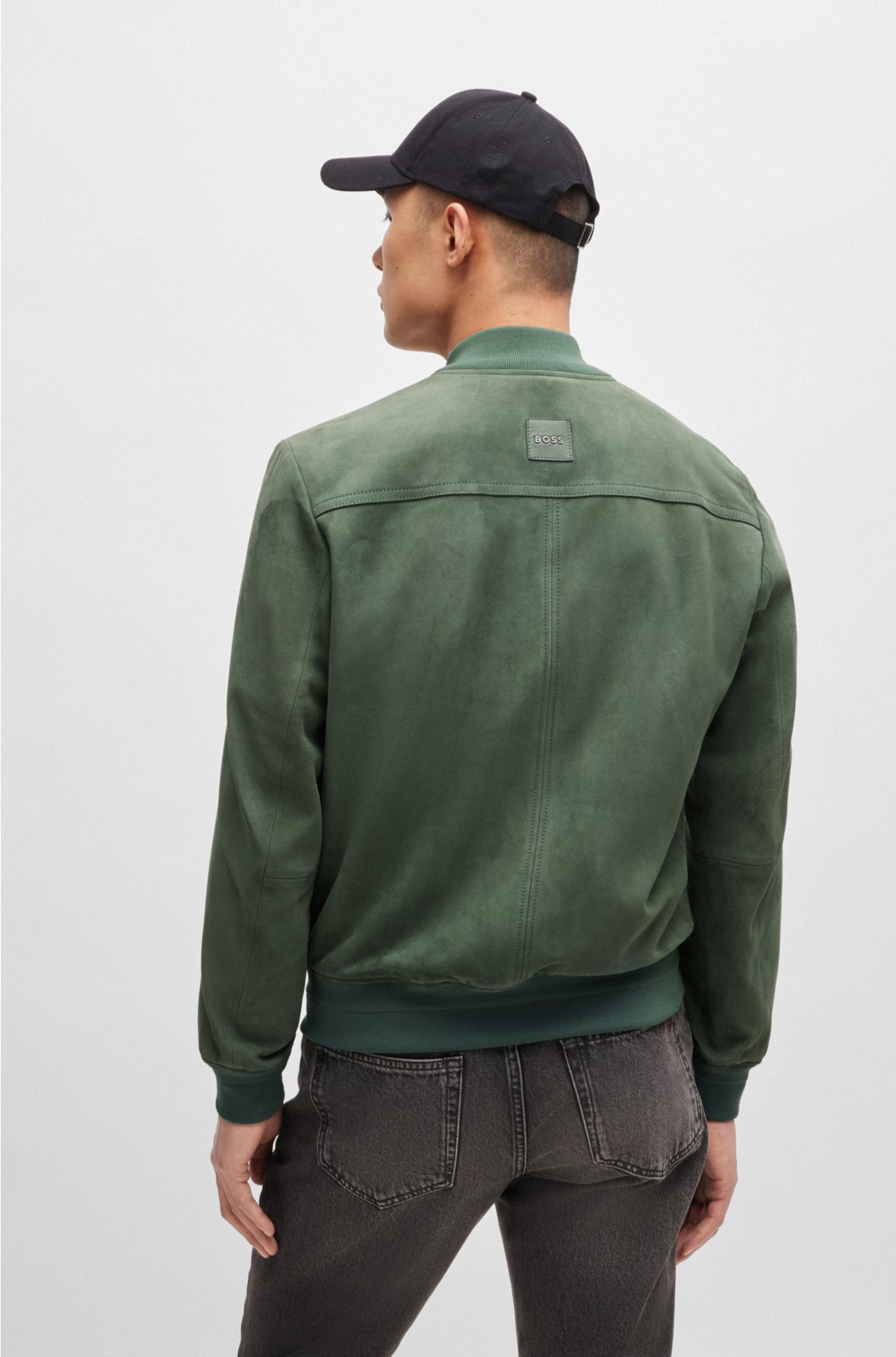 Suede bomber jacket with ribbed trims, Green
