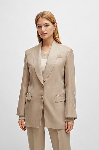Linen-blend Jacket Dress - Light beige/pinstriped - Ladies