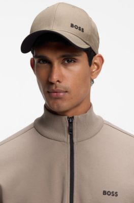 Cotton-twill cap with logo print, Beige