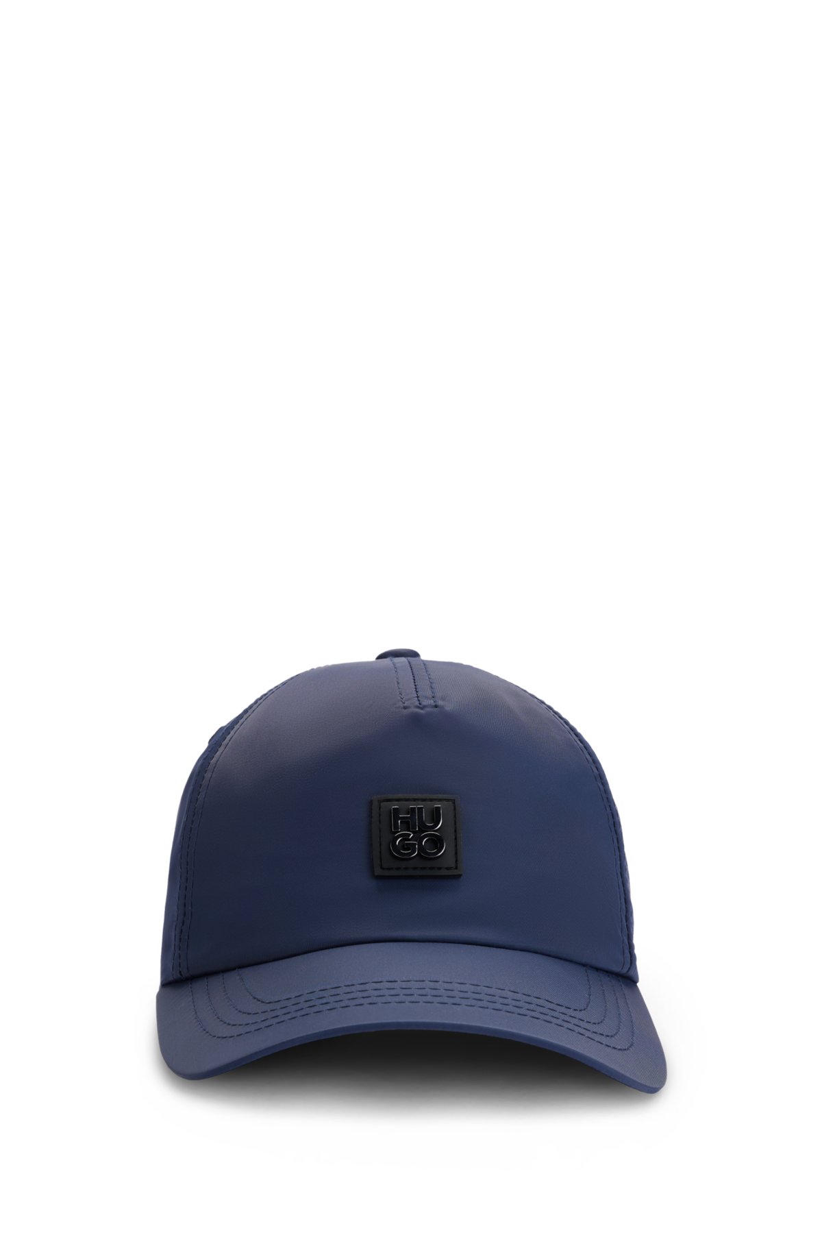 Waterproof nylon cap with stacked logo badge, Dark Blue