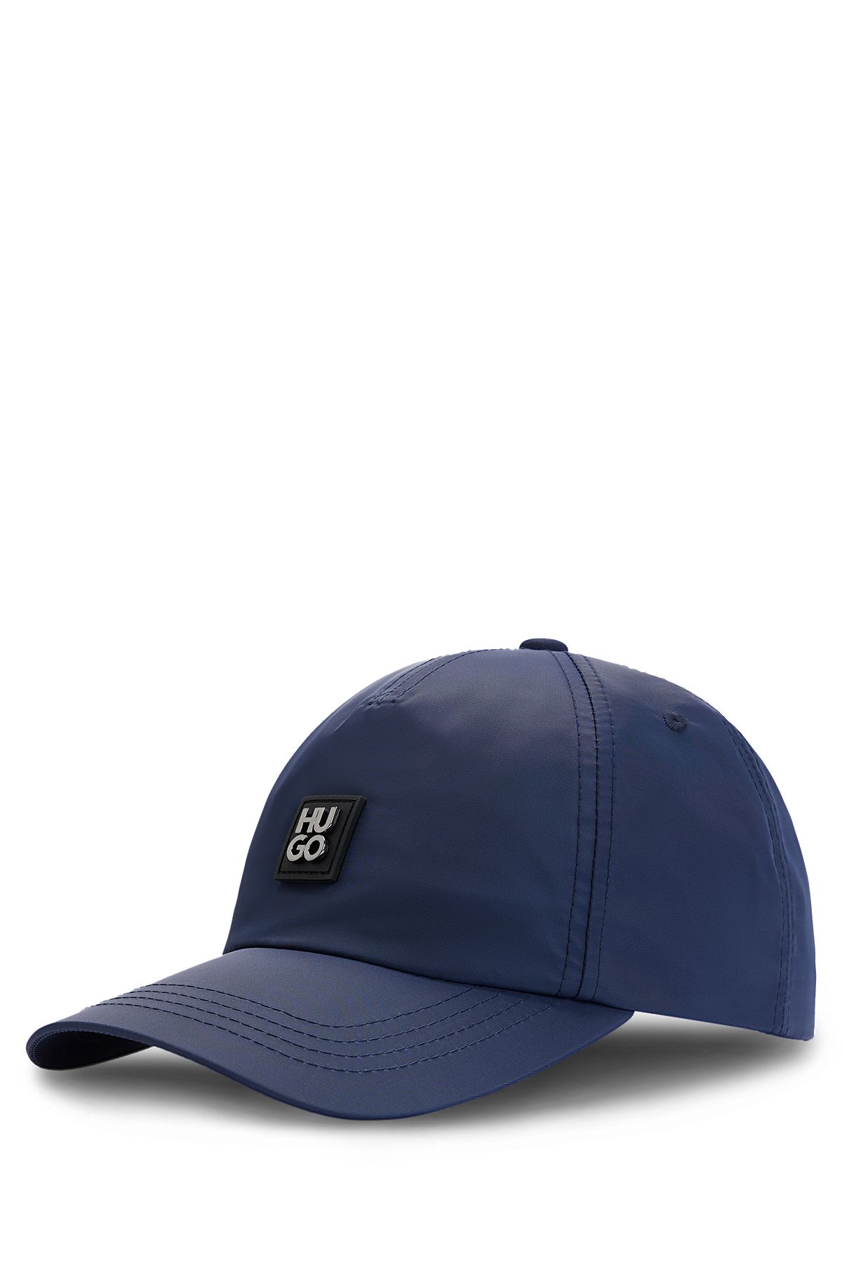 Waterproof nylon cap with stacked logo badge, Dark Blue