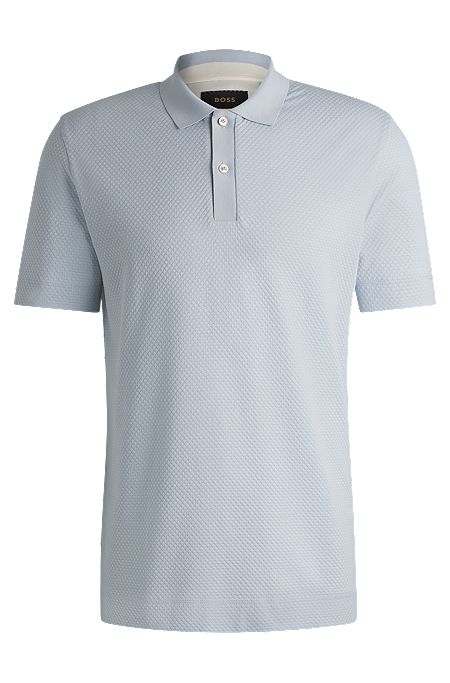 Cotton-silk polo shirt with bubble structure, Light Blue