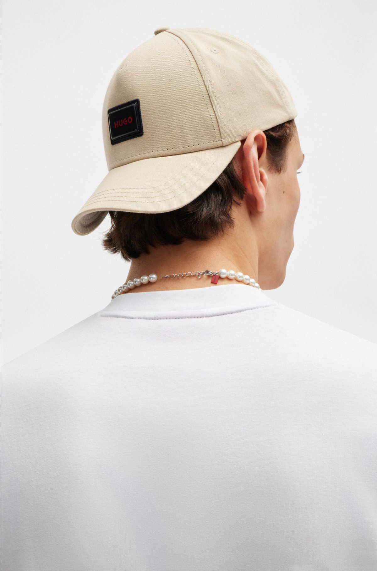 Cotton-twill cap with logo patch, Light Beige