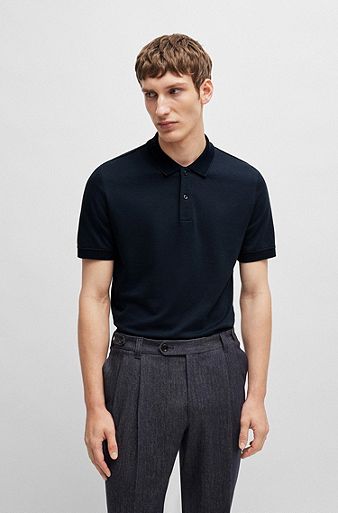 Regular-fit polo shirt in cotton and cashmere, Dark Blue