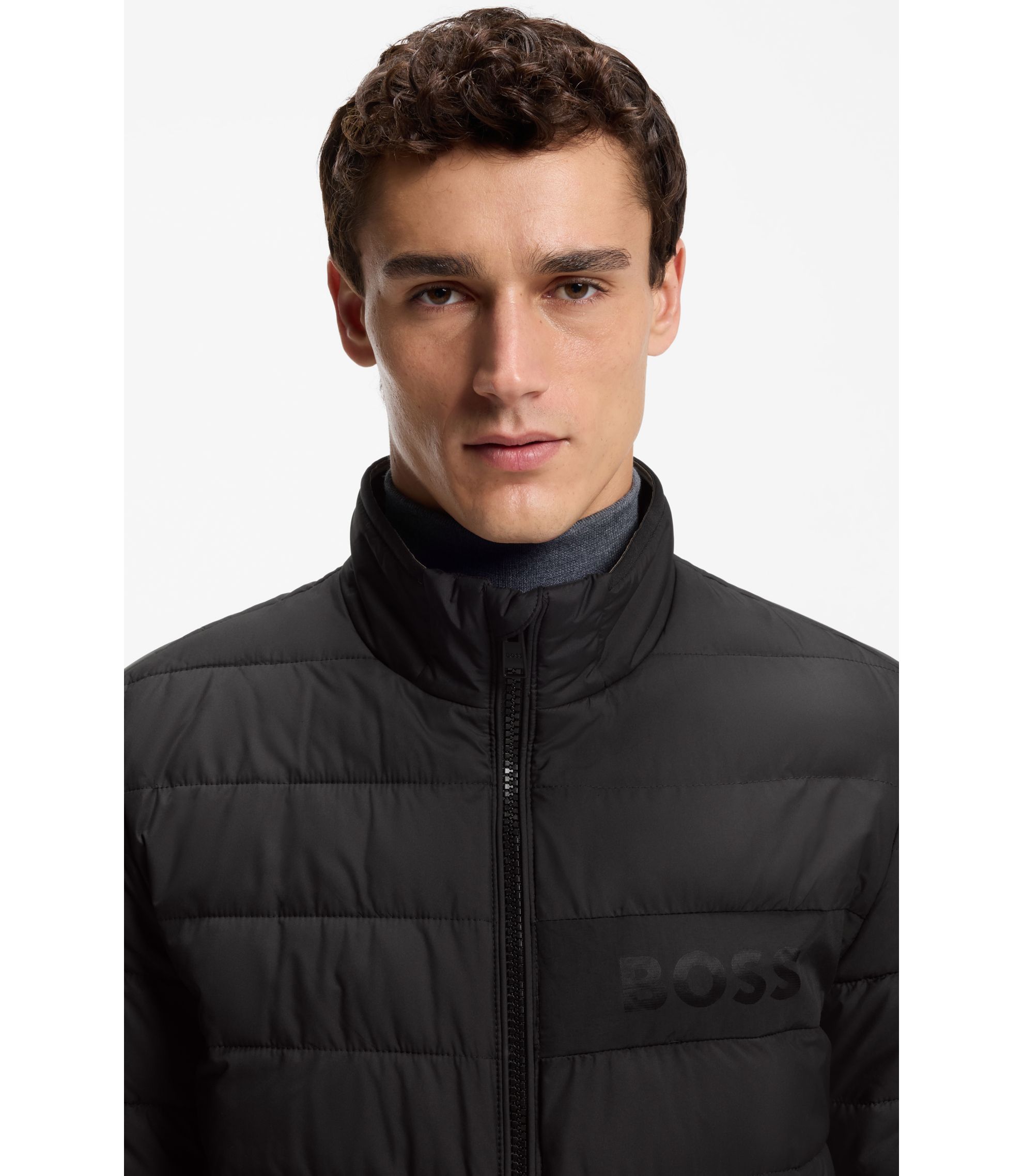 BOSS - はっ水パデッドジャケット トーナルロゴ - ブラック
