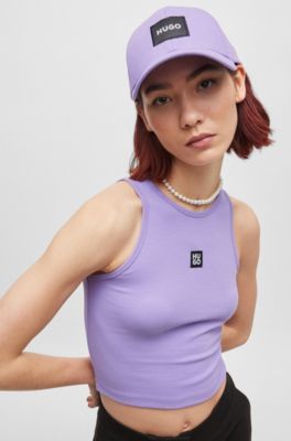 Cappellino in twill di cotone con etichetta con logo, Luce viola