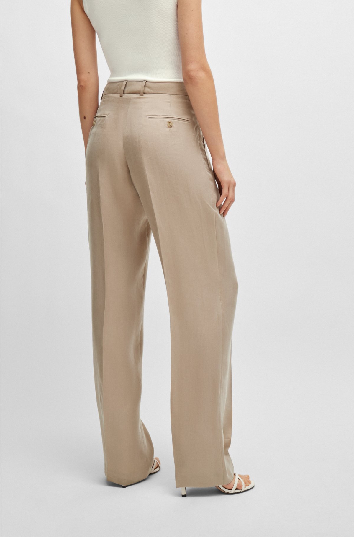 High-waisted trousers with a wide leg, Light Beige
