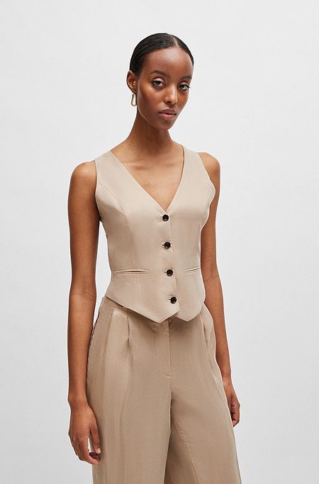 Slim-fit waistcoat with cut-out back, Light Beige