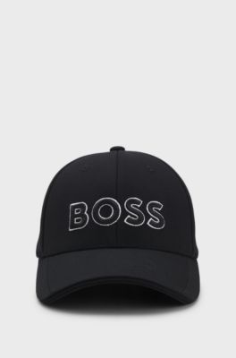 Knitted-piqu&eacute; six-panel cap with embroidered logo, Black