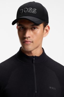 Knitted-piqu&eacute; six-panel cap with embroidered logo, Black