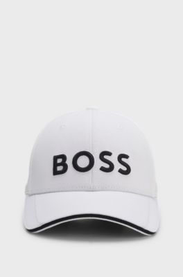 Knitted-piqu&eacute; six-panel cap with embroidered logo, White