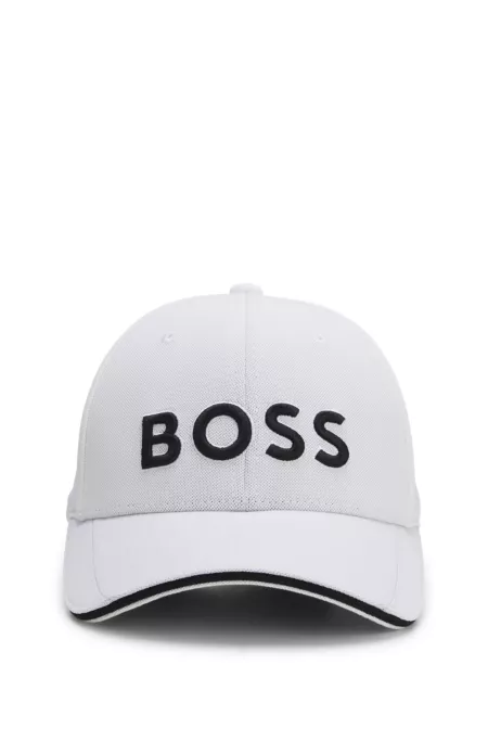 Knitted-piqué six-panel cap with embroidered logo