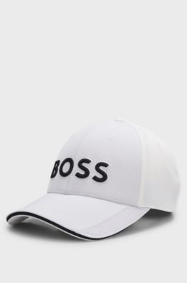 Knitted-piqu&eacute; six-panel cap with embroidered logo, White